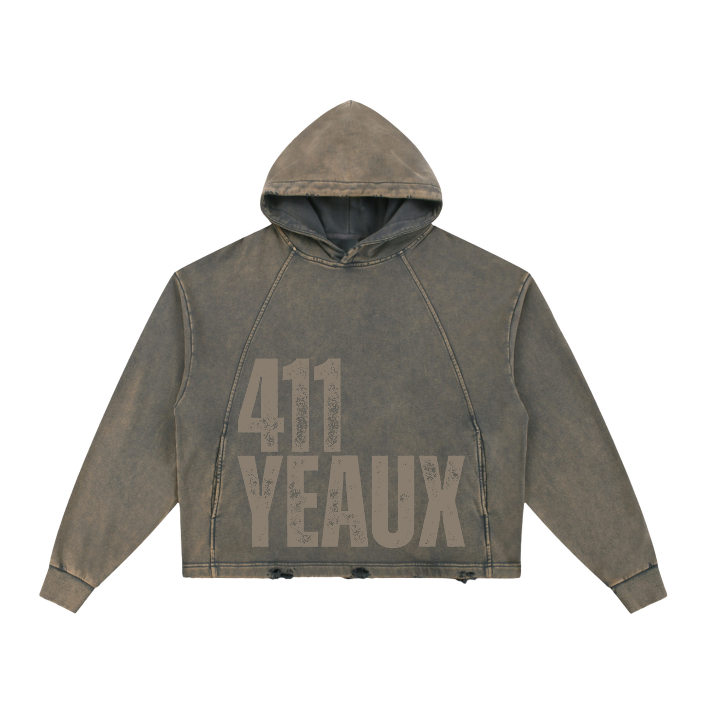 YEAUX 411 Vintage wash cropped hoody - grayish khaki