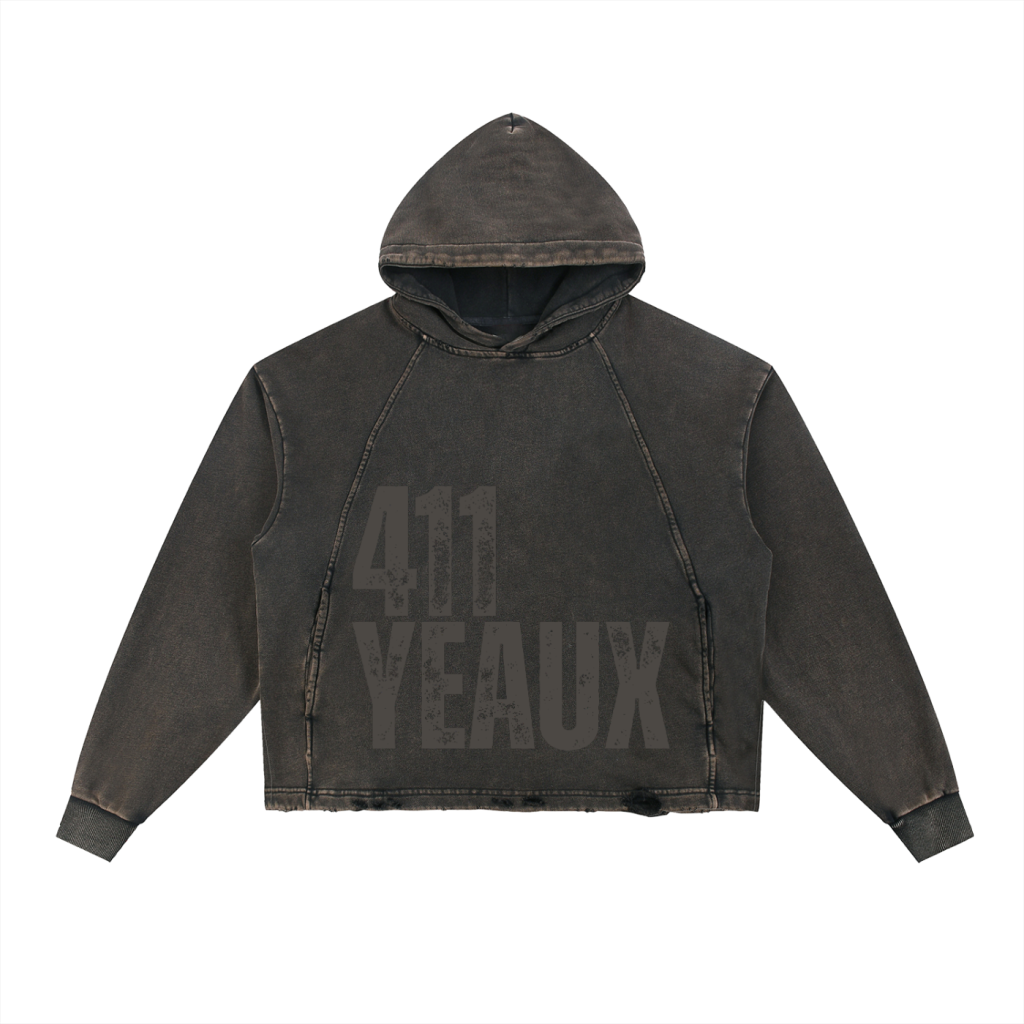 YEAUX 411 Vintage wash cropped hoody - blk