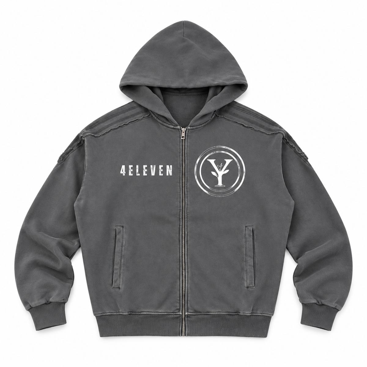 YEAUX tape raw 4ELEVEN hoody - gray wash (2-3 week fulfillment)