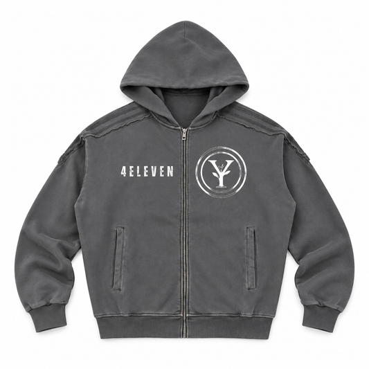 YEAUX tape raw 4ELEVEN hoody - gray wash (2-3 week fulfillment)