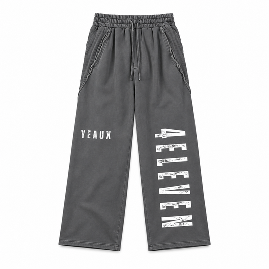 YEAUX tape raw 4ELEVEN sweatpants - gray wash (2-3 week fulfillment)