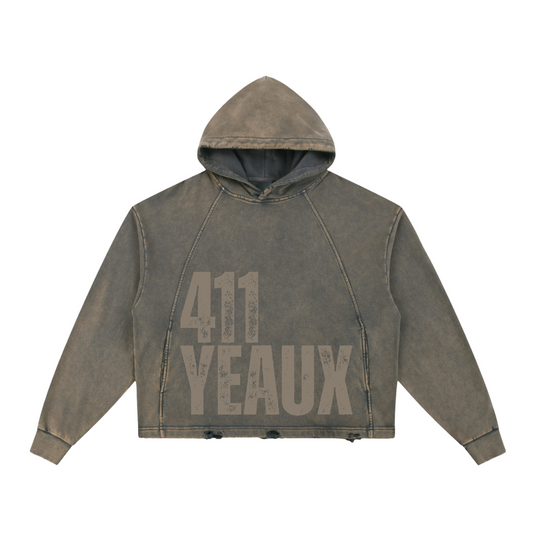 YEAUX 411 Vintage wash cropped hoody - grayish khaki