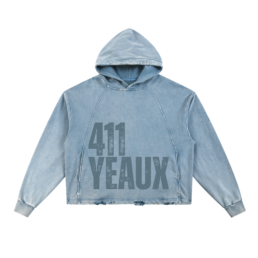 YEAUX 411 Vintage wash cropped hoody - blue