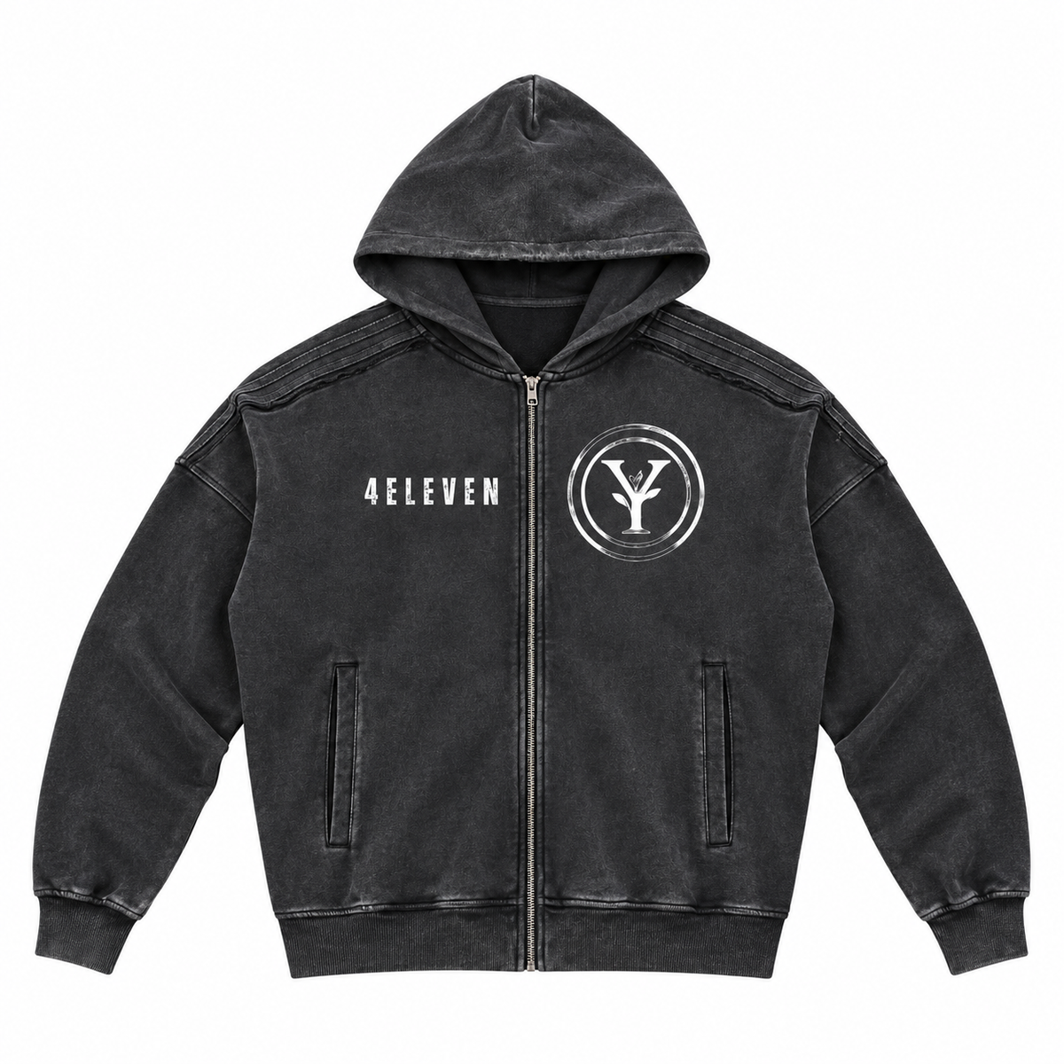 YEAUX tape raw 4ELEVEN hoody - black wash (2-3 week fulfillment)