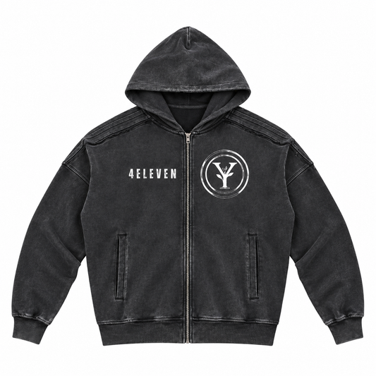 YEAUX tape raw 4ELEVEN hoody - black wash (2-3 week fulfillment)