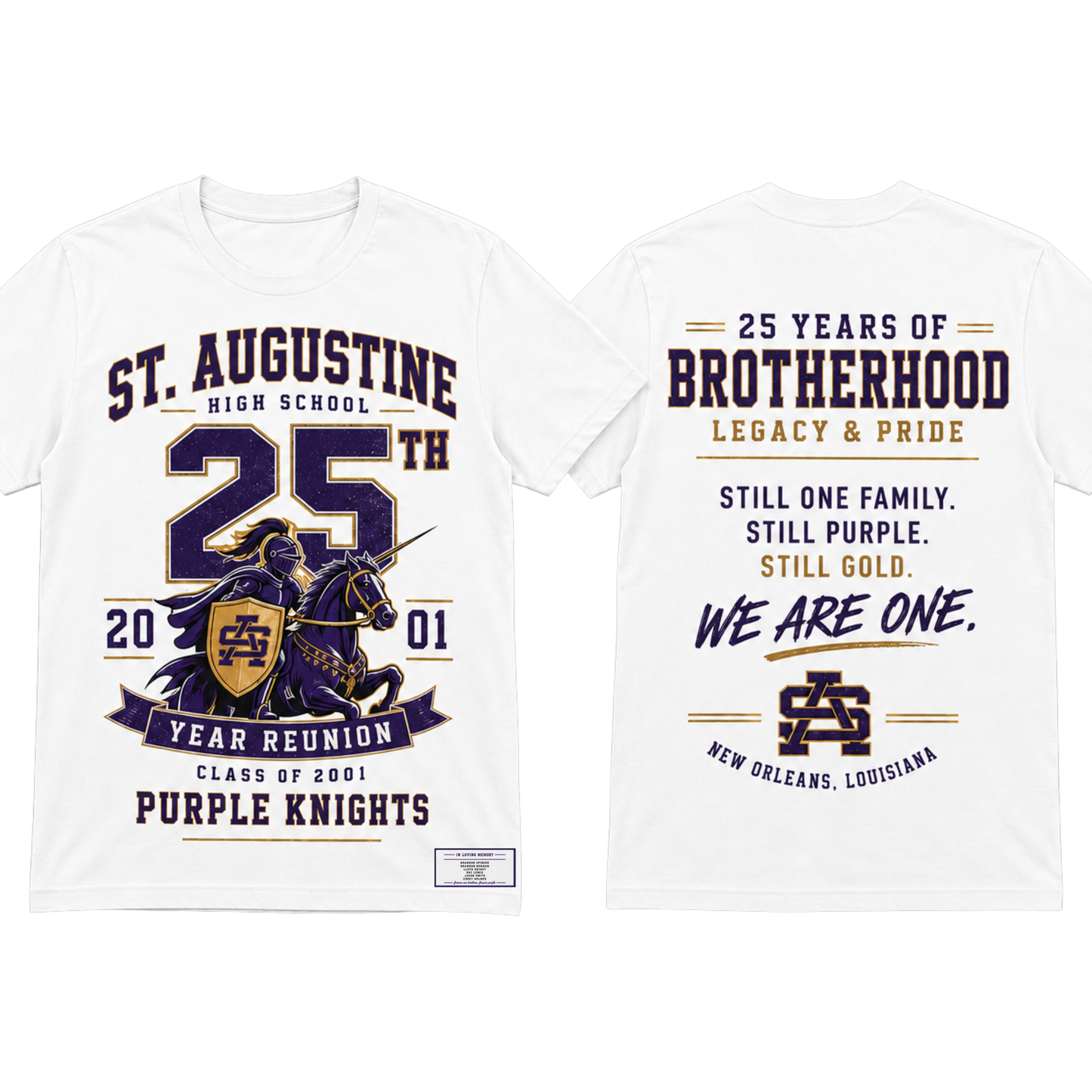 PREORDER St. Aug c/o 01 25th year reunion tee